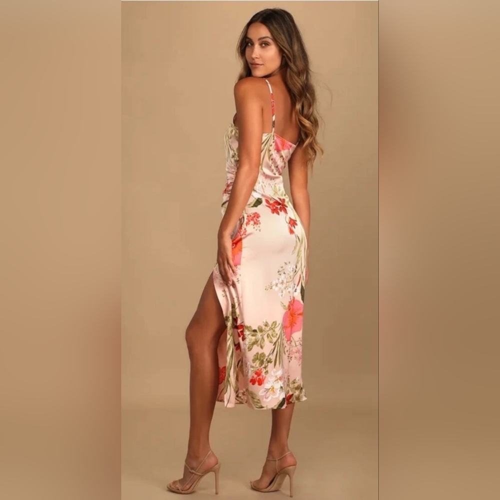 Lulus Remarkable Entrance Floral Print Satin Dress Spring Size Large Pink NWT - Picture 4 of 13